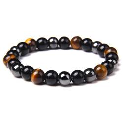 ASNAT Black Gallstone Bracelet For Men 6/8/10mm,6mm Yellow Tiger Black Glass Black Gallstone von ASNAT