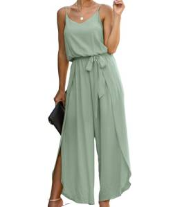 ASOMI Jumpsuit Damen Sommer Lang: Sexy Cocktail Elegant Mode Gürtel Overall Hochzeit Hawaii Urlaub Strand V-Ausschnitt Hosenanzug Business Baggy Festlich Spaghettiträger Outfit Lichtgrün L von ASOMI