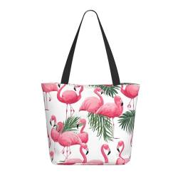 ASPOIJHN Leichte Tragetasche für Damen, Motiv: Flamingo-Blumen, stilvoll, geräumig, für Arbeit, Einkaufen, Reisen, Schwarz , Einheitsgröße von ASPOIJHN