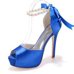 ASSYA Stilvolle Perlen Stiletto Sandalen, Open Toe Plattform High Heels für Frauen, geeignet für Hochzeitsfeste und Nachtclubs,Blau,36 EU von ASSYA