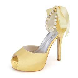 ASSYA Stilvolle Perlen Stiletto Sandalen, Open Toe Plattform High Heels für Frauen, geeignet für Hochzeitsfeste und Nachtclubs,Gold,39 EU von ASSYA