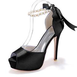 ASSYA Stilvolle Perlen Stiletto Sandalen, Open Toe Plattform High Heels für Frauen, geeignet für Hochzeitsfeste und Nachtclubs,Schwarz,41 EU von ASSYA