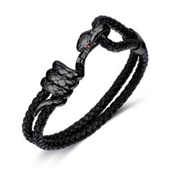 ATEIELLI Herren Armband aus Geflochtenem Leder mit Edelstahl Schlangen B335 (Schwarz) von ATEIELLI