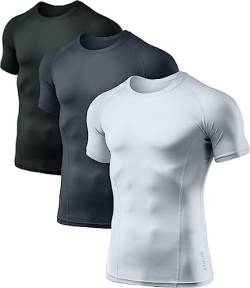 ATHLIO Herren (3 Stück) Cool Dry Compression Short Sleeve Sport Baselayer Tops BTS02, Jungen Damen Mädchen Herren, AO-BTS02-KCW, Medium von ATHLIO