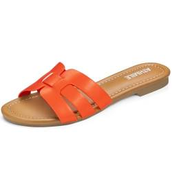 ATHMILE Sandalen für Damen 2024, elegante Sommer-Sandalen, flache Sandalen, Slidesandalen für Party, Hochzeit, Strand, Orange/Abendrot im Zickzackmuster (Sunset Chevron), 37 EU von ATHMILE