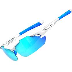 ATTCL Sonnenbrille Herren - Verbesserte Polarisierte Sportbrille Ultraleicht UV-Schutz Sonnenbrillen 7027-C5 White+Blue UV400 CAT 3 CE von ATTCL