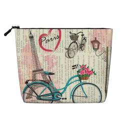 Eiffelturm Fahrrad-Make-up-Tasche, tragbare Kosmetiktasche, große Kapazität, Kosmetiktasche für Damen, für Reiseutensilien, Schwarz , Einheitsgröße von ATTOUD