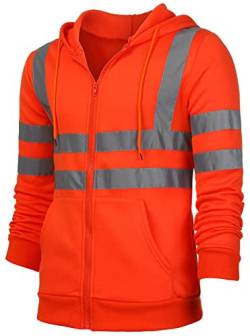 AUBIG Herren Sicherheitsjacke Kapuzen Sweatshirt Reflektierend Jacke Warnjacke Verkehr Arbeitsjacke Warnschutzjacke Orange XXL von AUBIG