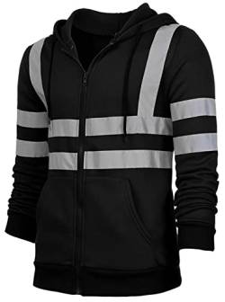 AUBIG Herren Sicherheitsjacke Kapuzen Sweatshirt Reflektierend Jacke Warnjacke Verkehr Arbeitsjacke Warnschutzjacke Schwarz 4XL von AUBIG