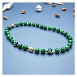 AUOQKQUT Ketten für Damen GG natürliche Süßwasser-Zuchtperle, grüne Jade, goldenes blaues Muranoglas, Halskette und Armband-Sets for Damen (Necklace) von AUOQKQUT