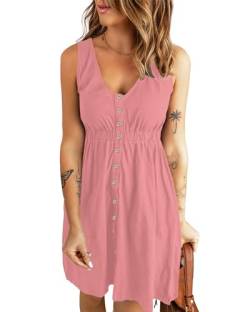 AUSELILY Sommerkleid Damen Button Down Kleid Rosa M von AUSELILY