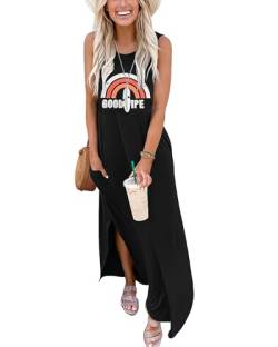 AUSELILY Maxikleider Damen Sommer Ärmellos Strandkleid Lang Sommer-Kleider Tank T-Shirt Kleid mit Taschen von AUSELILY