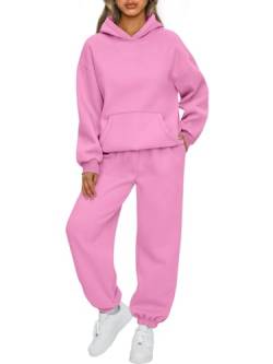 AUTOMET 2-teiliges Damen-Outfits, Lounge-Kapuzenpullover, Sweatsuit-Set, übergroßes Sweatshirt, Baggy Herbst, modische Sweathose mit Taschen, Pink, Small von AUTOMET
