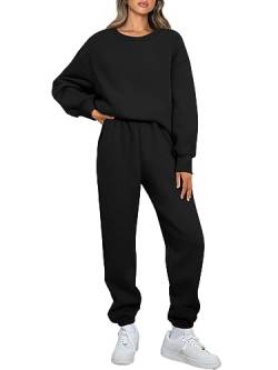 AUTOMET Damen 2-teiliges Outfits, Sweatsuit, übergroßes Sweatshirt, Lounge-Sets, Baggy, Sweathose, Herbstmode mit Taschen, Schwarz, Medium von AUTOMET