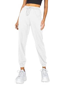 AUTOMET Damen Cinch Bottom Sweatpants Hohe Taille Athletic Y2K Jogger Loungehose mit Taschen, Weiß, Mittel von AUTOMET