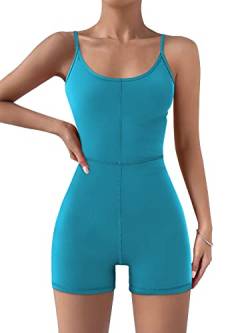 AUTOMET Einteiliger Damen-Jumpsuit, Shorts, Strampler, sexy Body, Workout, Sommer-Outfits, Fitnessstudio, Yoga, modische Kleidung 2024, Lakeblue, S von AUTOMET