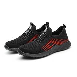 AUXDIQ Arbeitsschuhe Herren Damen Atmungsaktiv Sicherheitsschuhe mit Stahlkappe Leicht Schutzschuhe Sportlich Sneaker Schwarz 38 EU von AUXDIQ