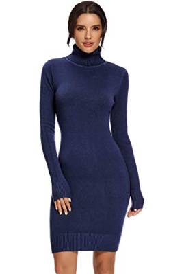 AVACOO Damen Kleider Strick Pulloverkleid Elegant Strickkleid Rollkragen Langarm Tunika Kleid Midikleid Navy XL 42 von AVACOO