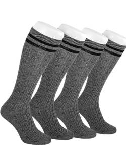 AVAYUU 2 Paar Herren Trachtensocken Lange Kniebundstrümpfe Gestreifte Trachtenstrümpfe Baumwoll Zopf Kniebund Socken Landhausstil Meliert Kniestrümpfe Komfortbund & ohne Naht Gr. 40-46 Dunkelgrau x2 von AVAYUU