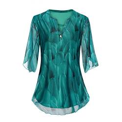 AVAYUU Damen Elegant Doppellagige Bluse 3/4 Ärmel V-Ausschnitt Oberteile Tunika Mesh Fließende Shirts Frühling Sommer Casual Tops mit Flatterärmel M-3XL von AVAYUU