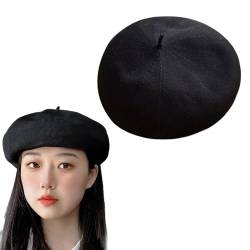 AWOCAN Beret Hut Frauen Französisch Beret Hut Atmungsaktiv Sommer Sonne Hut für Frauen Künstler Hut Feste Farbe weich (Polyester, schwarz) von AWOCAN