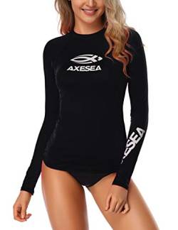 AXESEA Damen Rash Guard Langarm Aktiv Top UPF 50+ Rashguard-Schwimmen-Hemd Surf Bademode Mittel Schwarz von AXESEA