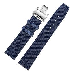 AXUEQIN Armband für Longines Pioneer Sport-Serie L3.810/L3.820, Sport-Canvas-Armband, 20 mm, 21 mm, 22 mm, für Herren, Lederunterteil, Blau (faltbar, 20 mm) von AXUEQIN