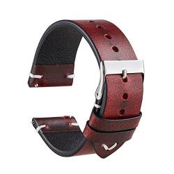 AXUEQIN Echtlederarmband für Rox Classic, italienisches Vintage-Ölwachs-Uhrenarmband, 20 mm, 22 mm, Schnellverschluss-Armband (rot, 20 mm) von AXUEQIN