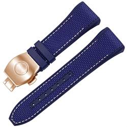 AXUEQIN Uhrenarmband für Franck Muller V45 Serie, 28 mm, Nylon, Echtleder, Silikon, Schwarz / Blau, Faltschnalle, Uhrenarmband (Blau, Weiß/Roségold, 28 mm) von AXUEQIN