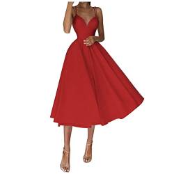 Kleider Damen V Ausschnitt Ärmelloses Etuikleid Abtanzball Kleider Party Hochzeit Cocktailkleid Festlich Abendmode Ballkleider Damen Lang Abendkleider Kurz TrompetenäRmel Kleid Kleid Xs (Rot,M) von AYAZER