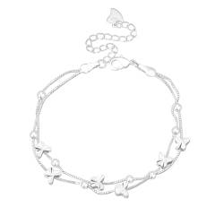 Aatpuss Armband Mädchen, Silver Butterfly Bracelet, Love Heart Bracelet, Armband Damen Silber, Freundschaftsarmbänder, Einstellbar, Passendes Geschenk Für Frauen Und Mädchen von Aatpuss