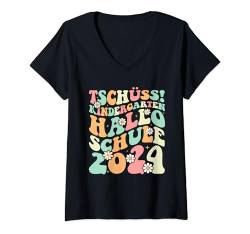 Damen Kinder Kita Abgänger 2024 Schulkind Einschulung Schule T-Shirt mit V-Ausschnitt von Abschied Kita Kitaabgänger Kindergarten Kiga