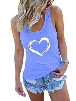 Abtel Damen Tank Top Herz Sommer Tops Rundhals Ärmellos T-Shirt Slim Fit Tanktops Frauen Sexy Oberteile Blau 5XL von Abtel