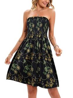 Abtel Frauen Trägerlos Tube Kleid Ärmellos Lässig Kurz Mini Kleider Dehnen Kleid Bandeau Lose Urlaub Sonnenkleid Abdeckung Ups Grüne Blume 3XL von Abtel