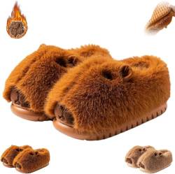 Accrue Capybara Slippers for Women,Winter Plush Warm Anti-Slip Capybara Slippers,Cute Capybara Fluffy Slippers,Thick Soled Slippers for Indoor and Outdoor (Brown-A,35) von Accrue