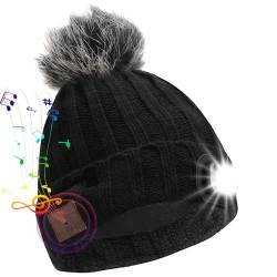 Aceshop Bluetooth Mütze mit Licht, V5.2 Wireless Bluetooth Musik Mütze Unisex Led Knitted Beanie USB Aufladbare Beleuchtete Mütze Beanie für Laufen Radfahren Wandern Männer Frauen Geschenk von Aceshop