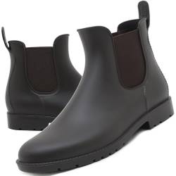 Acfoda Regenstiefel Damen Kurze Gummistiefel Herren Wasserdicht Lack Regen Schuhe Ankle Chelsea Boots Gummi Stiefel mit Blockabsatz Braun Gr.42 von Acfoda