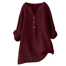 Achimlt Musselin Bluse Damen Leinenbluse Sommer Langarm Tunika Shirt Einfarbig Leinen Longshirt Große Größen Hemdbluse Elegant Blusenkleid Longbluse Tuniken Blusenshirt Locker 3/4 ärmel Damenblusen von Achimlt