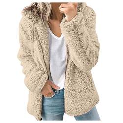 Achimlt Teddyjacke Damen Warm Fleecejacke Frauen Reißverschluss Jacke mit Kapuze Winter Long Sleeve Sweatjacke Weich und bequem Flanell Kapuzenpullover Damen Teddy Plüschjacke Mantel Kapuzenjacke von Achimlt