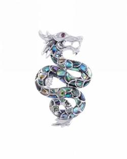 Anhänger Drache aus 925er Silber und Abalone-Perlmutt mit Silberkette - Einzigartiger Modeschmuck für Damen und Herren von Aden