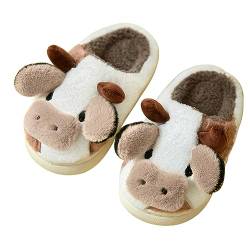 Adisputent Kuh Hausschuhe Flaumig Damen Herren Cow Slippers Plüsch Pantoffeln Tiere Niedliche Cartoon Hauspantoffeln Winter Kuschelige Warme Schuhe Indoor Mädchen Frauen Braun Kuh Offen EU 37-38 von Adisputent