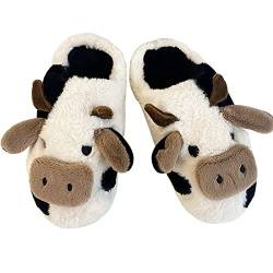 Adisputent Kuh Hausschuhe Flaumig Damen Herren Cow Slippers Plüsch Pantoffeln Tiere Niedliche Cartoon Hauspantoffeln Winter Kuschelige Warme Schuhe Indoor Mädchen Frauen Kuh Offen EU 43-44 von Adisputent