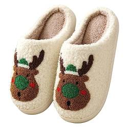 Adisputent Weihnachten Hausschuhe Rentier Winter Leicht Slipper Damen Herren Süße Hausschuh Plüsch Niedliche Cartoon Pantoffeln Warm Weich Bequem Schlappen Indoor Outdoor A Rentier Grün 42-43 von Adisputent