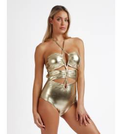 Admas für Damen. 11405-0-000061 Bandeau Kim K goldener Badeanzug (XXL), Strandbekleidung, Polyester von Admas