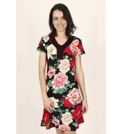 Admas für Damen. 19551X-0-000287 Kurzärmeliges Kleid Nightflowers Blumen (4XL), Lässig, Mehrfarbig, Viskose, Kurzarm von Admas