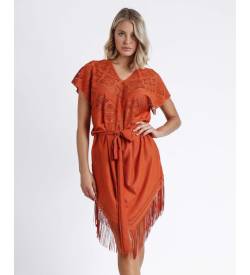 Admas für Damen. 19730-0-000154 Sunset Palm Kurzarmkleid kupferrot (XL), Lässig, Polyester von Admas