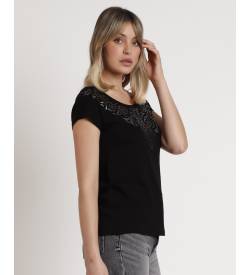 Admas für Damen. 43526-0-000110 Kurzarm-T-Shirt Glossy Border schwarz (L), Lässig, Viskose von Admas