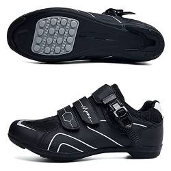 Adoff Fahrradschuhe Herren Damen MTB Schuhe SPD Mountainbike Schuhe mit Schnalle Mountainbikeschuhe Rennradschuhe (47,Schwarz weiß 2) von Adoff