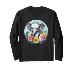 Niedlicher Baby-Elefant mit Blumen Langarmshirt von Adorable Baby Elephant Floral Nature Art