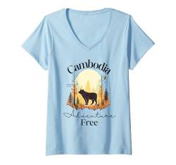 Damen Abenteuer frei Kambodscha Urlaub Vintage Kambodscha T-Shirt mit V-Ausschnitt von Adventure Defined Co